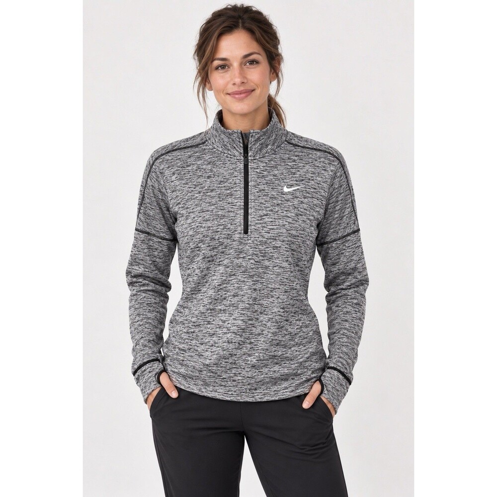 Nike Women Dri-FIT Therma Sphere Half Zip Running Top Gray Heather Thumbhole XL